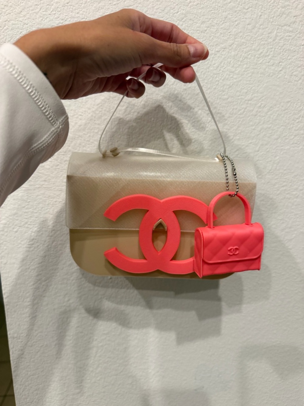 Women’s Beige & Coral Logo Shoulder Bag